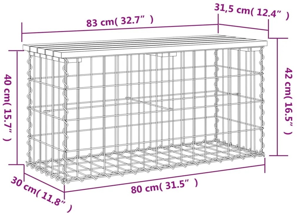 Banco de jardim c/ design gabião 83x31,5x42 cm pinho maciço