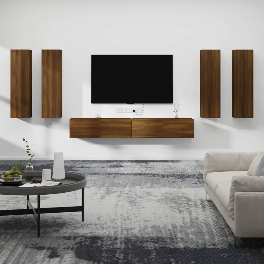 vidaXL Conjunto móveis de TV 6pcs madeira processada carvalho castanho
