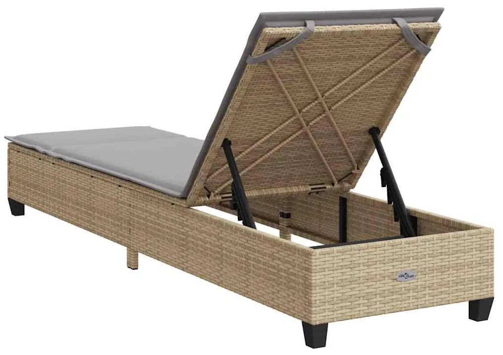 Espreguiçadeira com almofadões 55x200x25,5cm vime PE bege