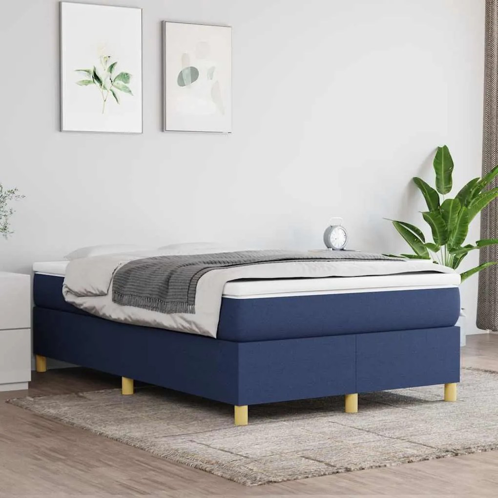 Cama boxspring com colchão 120x190 cm tecido azul