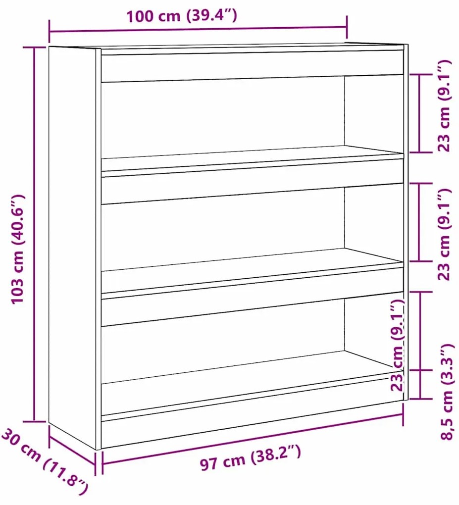 Cabide de Livros/Divisor de Ambientes em Carvalho Artesanal - 100x30x1