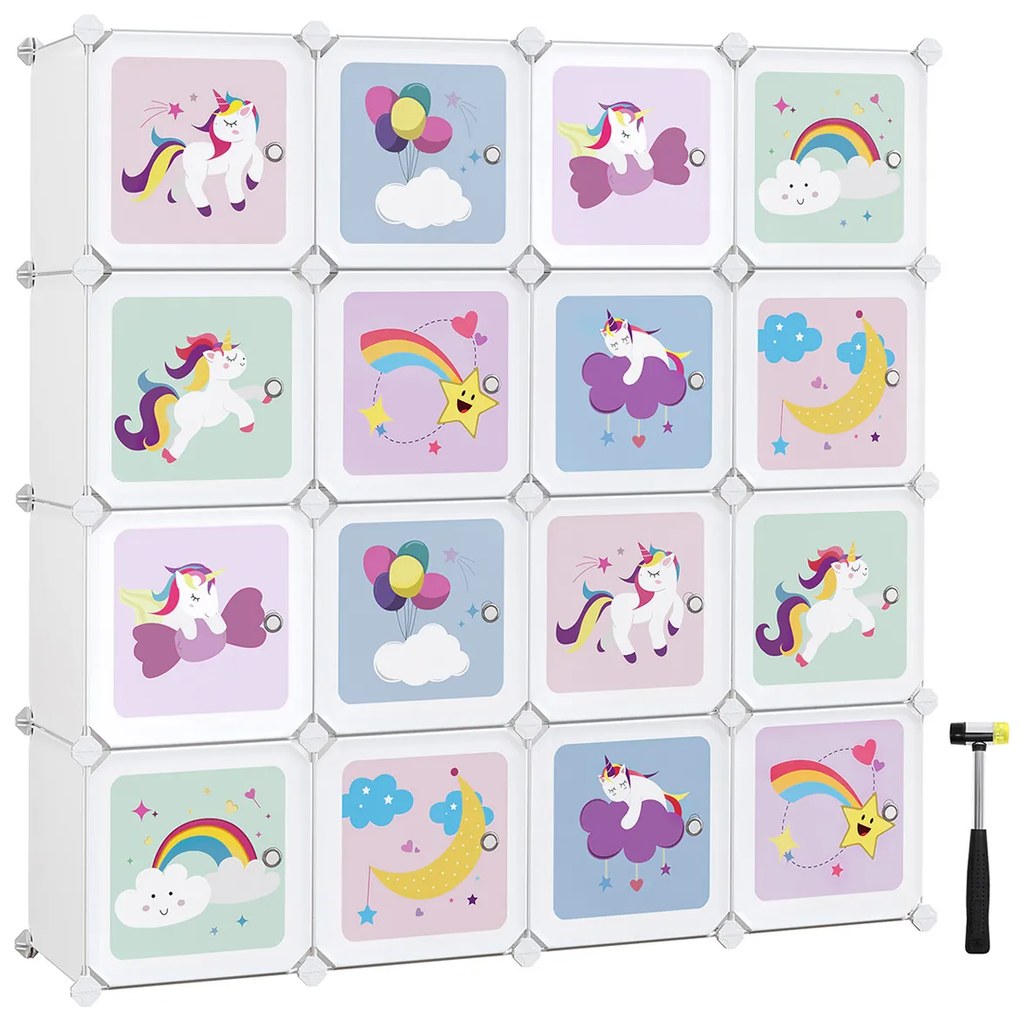 Estante cubos modular com 16 portas para arrumação. | SONGMICS | 123 x 31 x 123 cm | branco | LPC906W01.