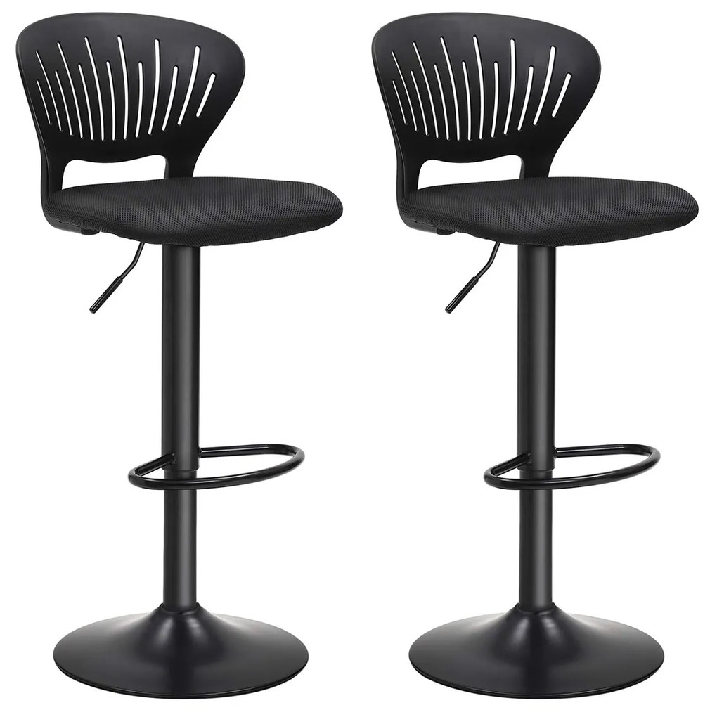 Bancos de bar Songmics LJB04BK com altura ajustável e encosto em formato de coroa que gira 360°, assento acolchoado confortável, conjunto de 2 para cozinha, preto