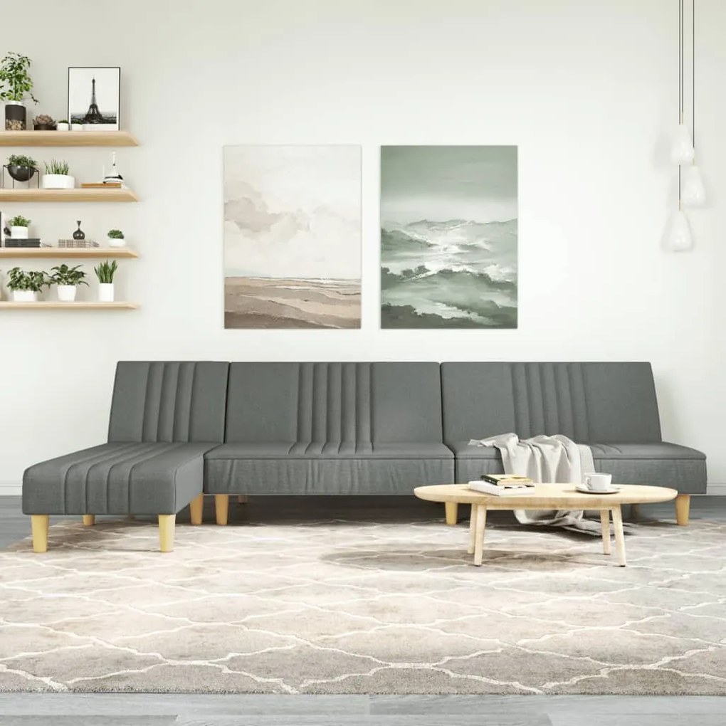 3157236 vidaXL Sofá-cama em forma de L 255x140x70 cm tecido cinzento-escuro
