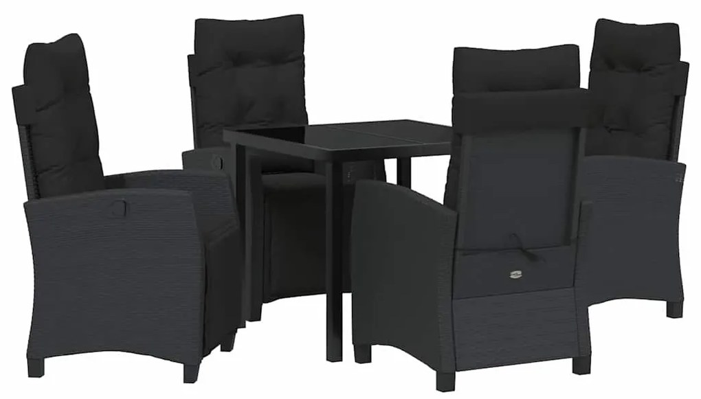 Conjunto de Jantar de Jardim com 5 Peças em Poliéster e Rattan Preto