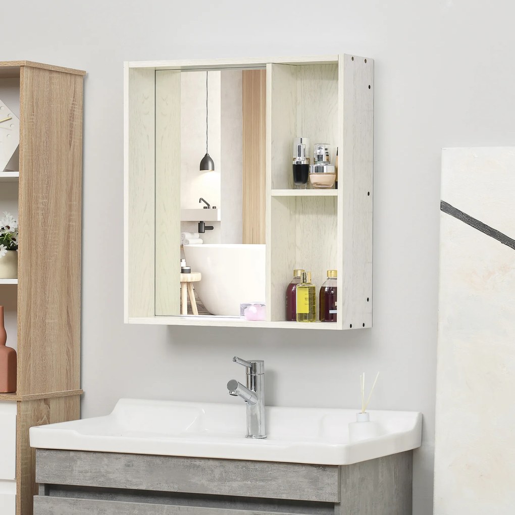 Armário de Casa de Banho com Espelho Móvel para Casa de Banho Estilo Moderno 63x15x65 cm Branco