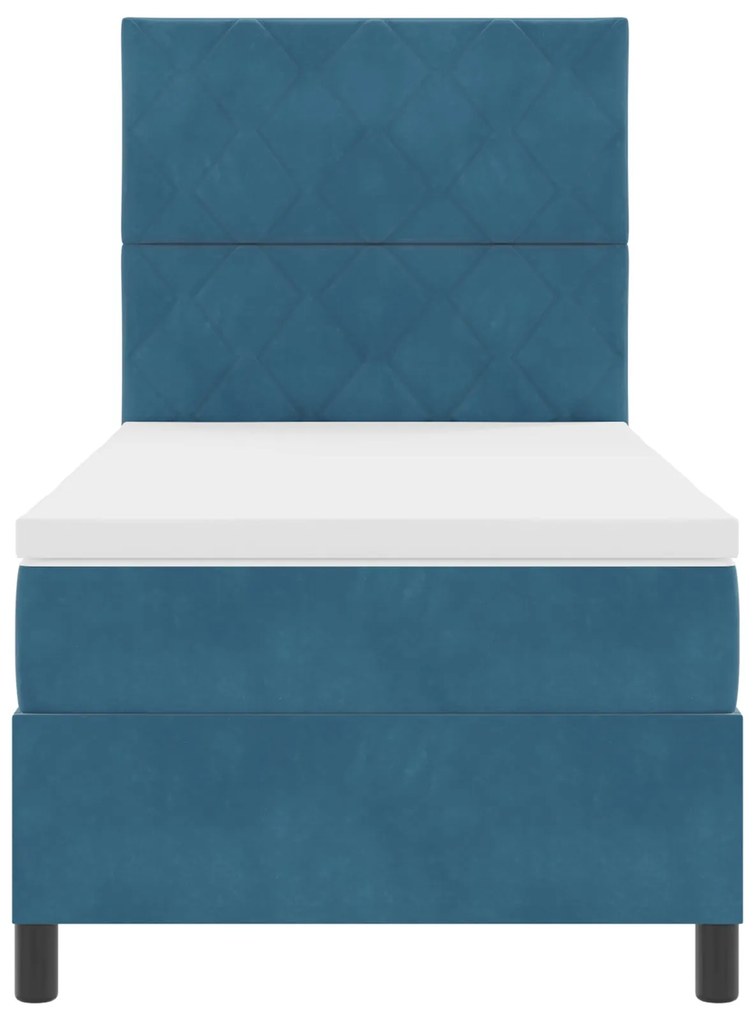 Cama Box Spring vidaXL com Colchão Azul Escuro Banqueta Veludo