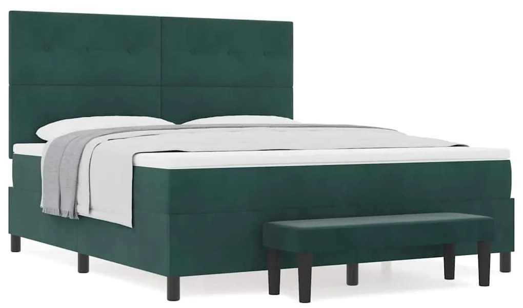 Cama Box Spring com Colchão e Banco Verde Escuro 180x200 cm Veludo