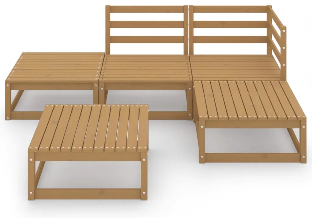 5 pcs conjunto lounge de jardim pinho maciço castanho mel