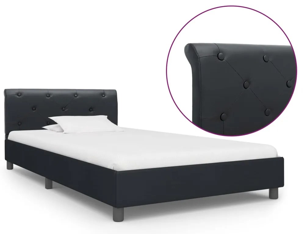Estrutura de cama 90x200 cm couro artificial preto