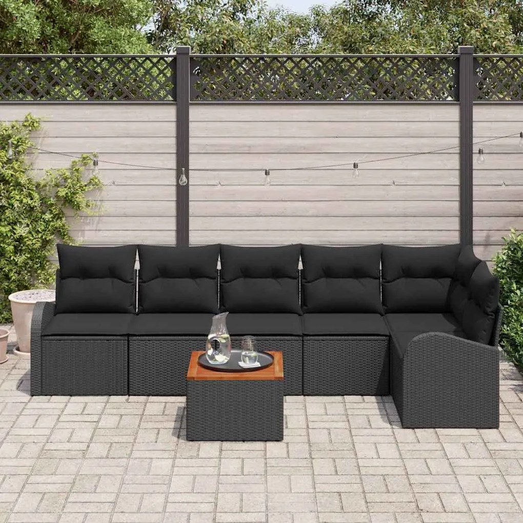 Conjunto de Sofá de Jardim de 7 Peças com Almofadas Preto Rattan Sinté