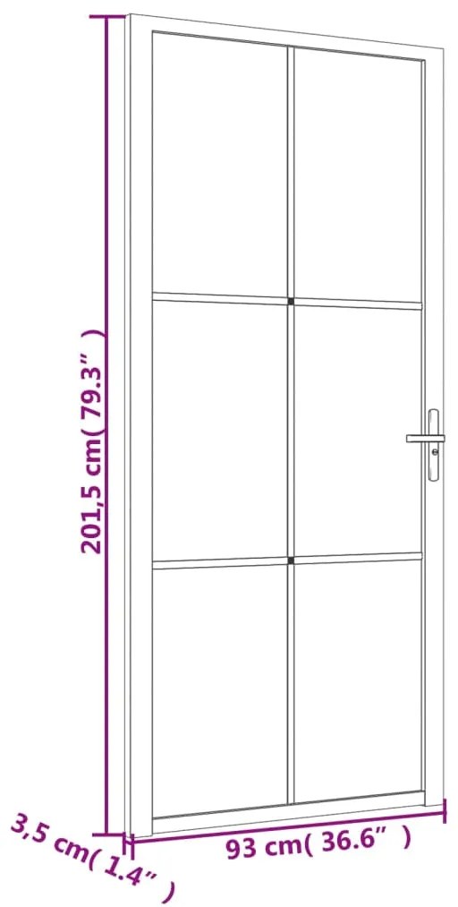 Porta de interior 93x201,5 cm vidro ESG e alumínio branco