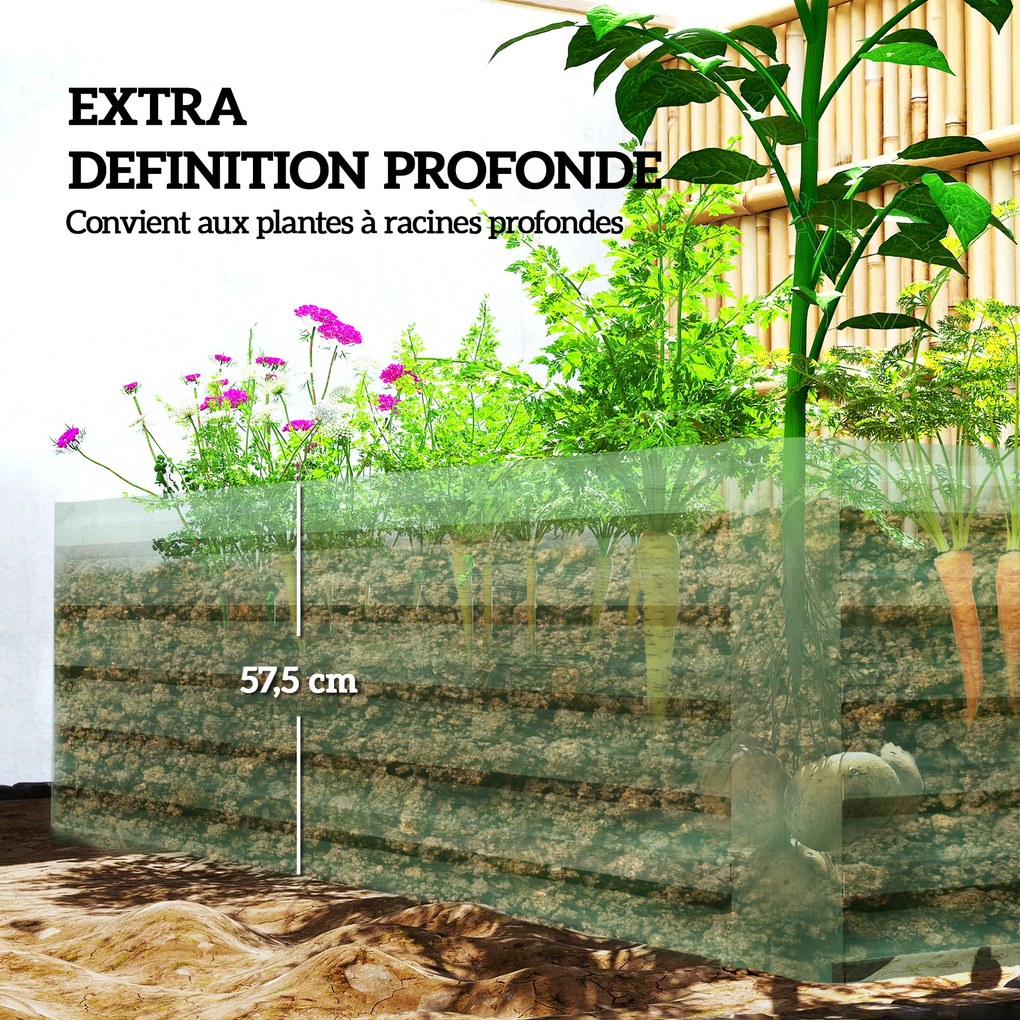 Floreira elevada em aço galvanizado 180 x 90 x 57,5 cm,, canteiro de jardim com fundo aberto, verde