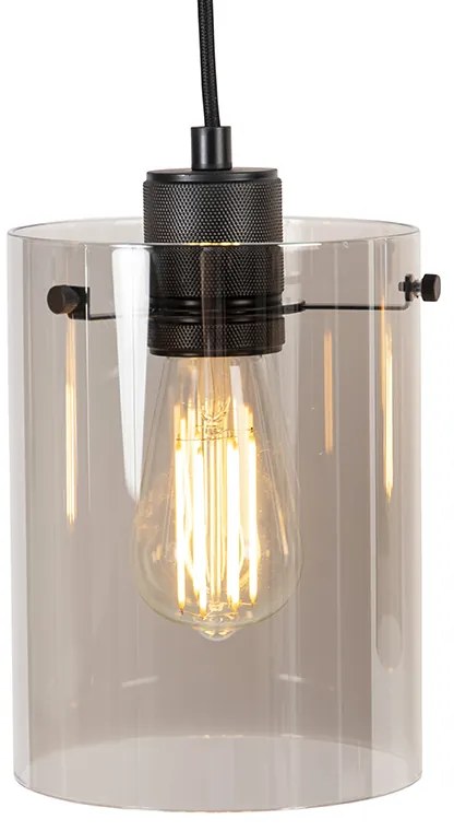 Candeeiro de suspensão inteligente preto com vidro fumê incl. 4 Wifi ST64 - Dome