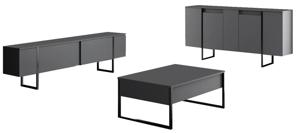 Conjunto de Mobiliário de Sala Luxe – Nogueira e Preto – Console 160x3