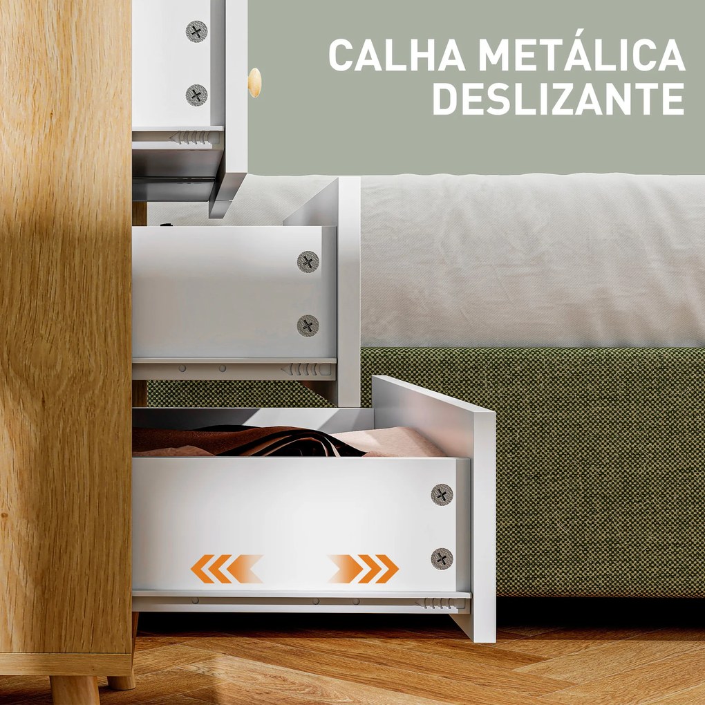 Comoda de 4 Gavetas com Puxadores de Madeira Cómoda Estreita para Sala Corredor 60x35x65 cm Madeira e Branco