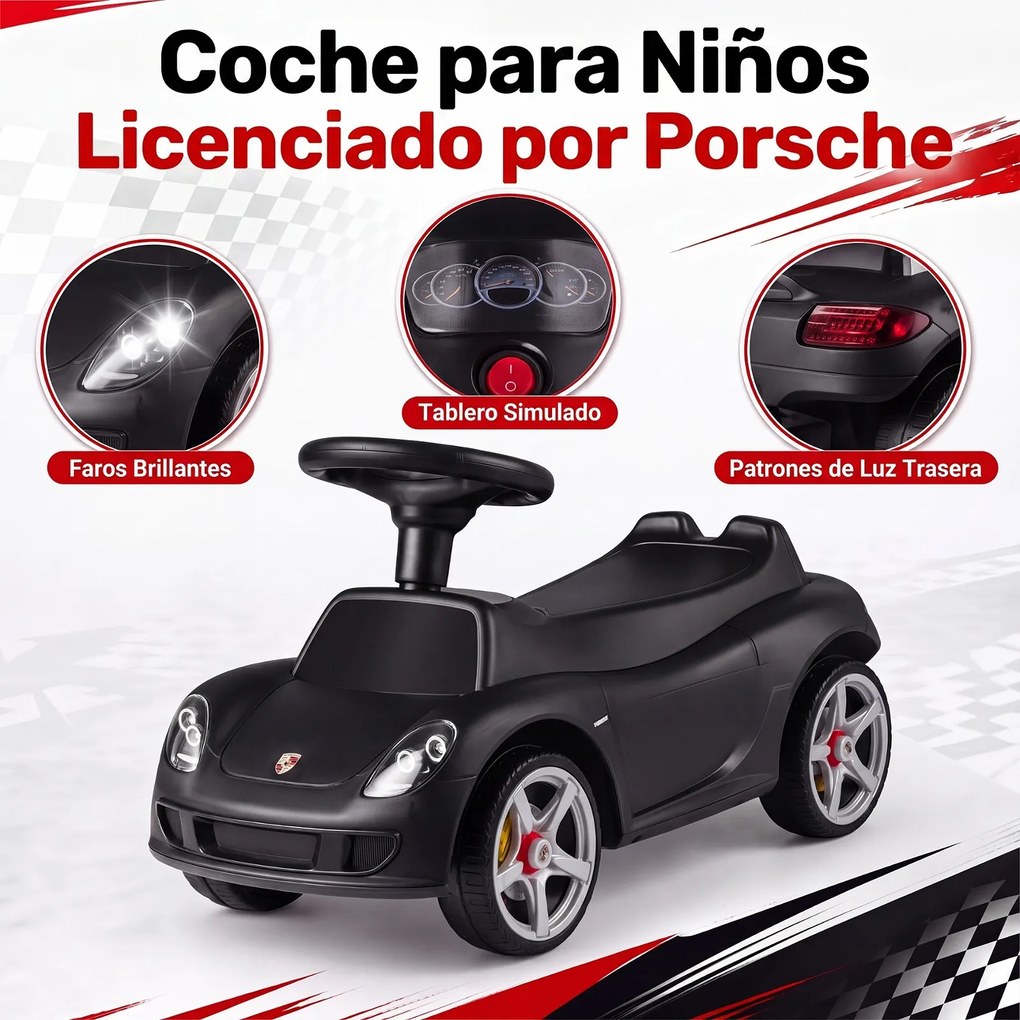 Carrinho de Passeio andarilho Infantil, 62,5 x 29 x 38,5 cm, Com Luzes e Sons, Preto