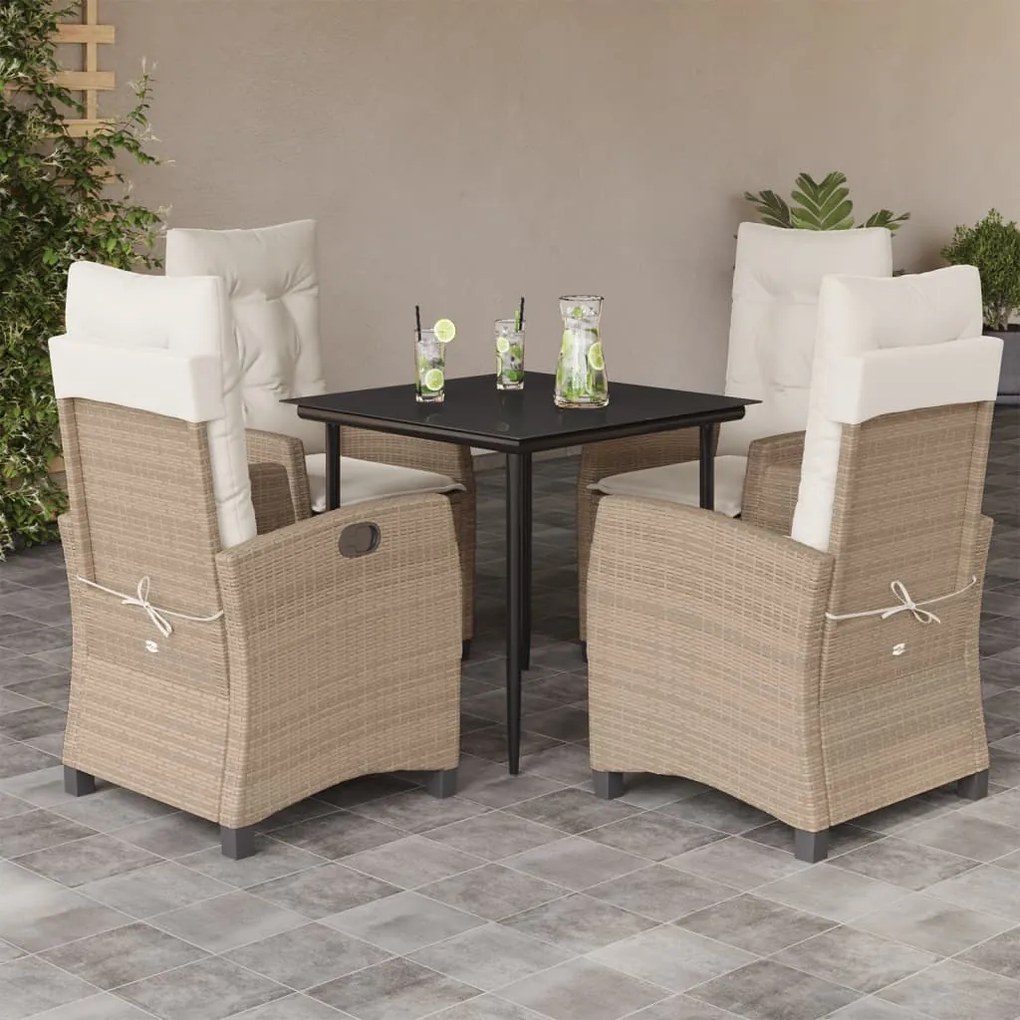 vidaXL 5 pcs conjunto de jantar p/ jardim com almofadões vime PE bege