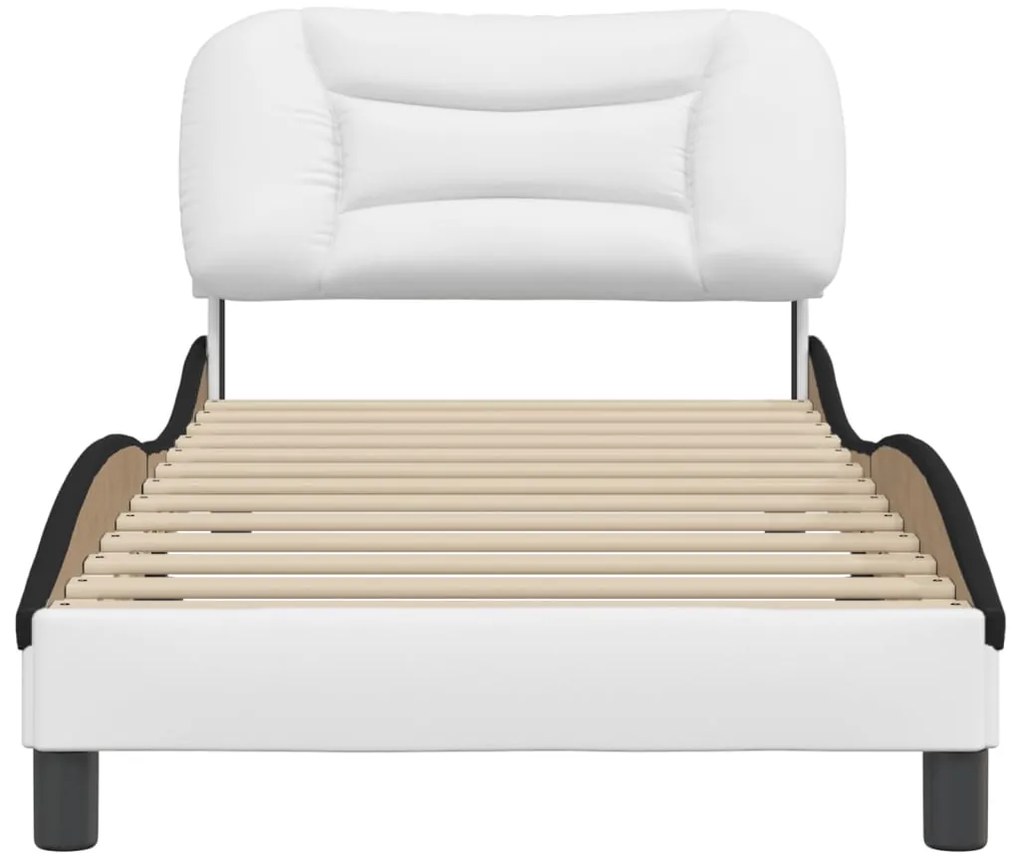 Estrutura cama c/cabeceira couro artificial 80x200 branco/preto