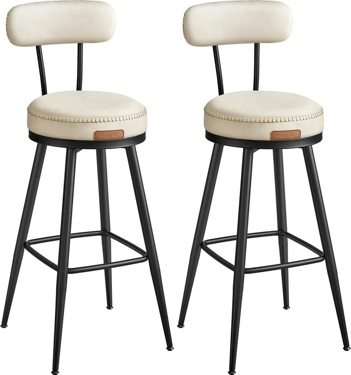 Conjunto de 2 bancos de bar em couro sintético 57 x 57 x 101 cm Coleção EKHO  branco creme