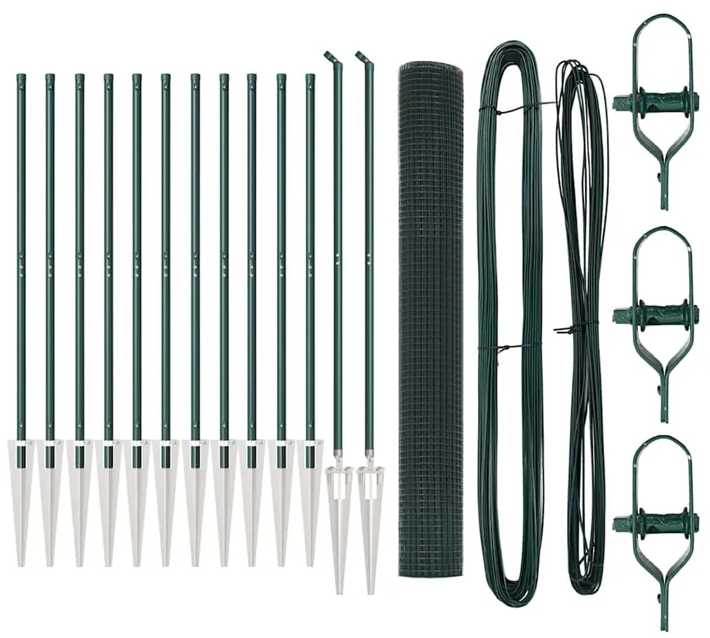 Conjunto de Poste de Cerca Conjunto de 2 Verde Metal e PVC
