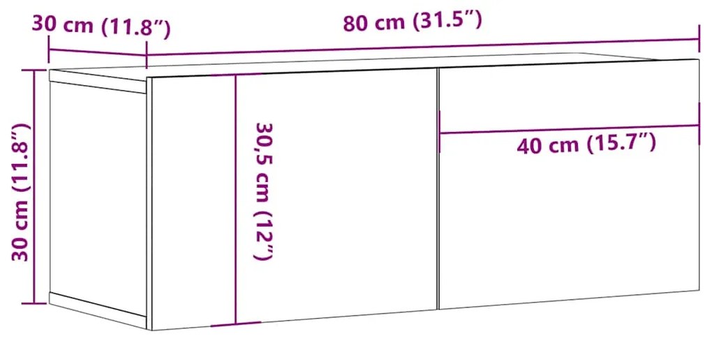 Móveis de TV 2 pcs 80x30x30cm derivados madeira carvalho fumado