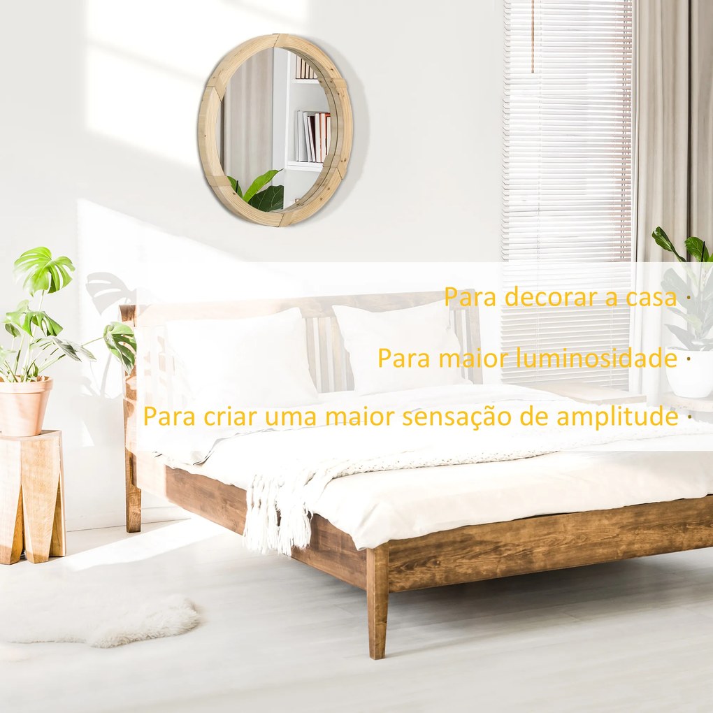 HOMCOM Espelho de Parede 78x78cm Espelho Decorativo de Madeira com 2 Ganchos Estilo Vintage para Sala de Estar Dormitório Sala de Jantar Entrada Madeira
