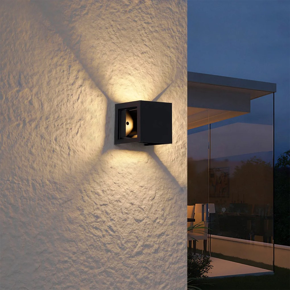 Candeeiro de Parede Moderno Preto Incl. LED IP44 - Edwin Quadro