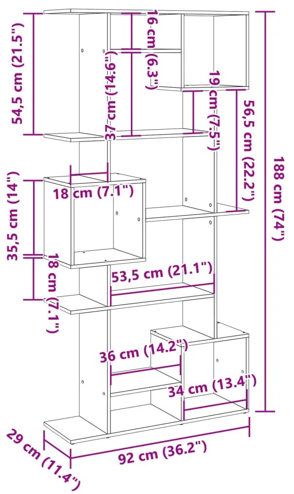 Estante 92x29x188 cm derivados de madeira cinzento cimento