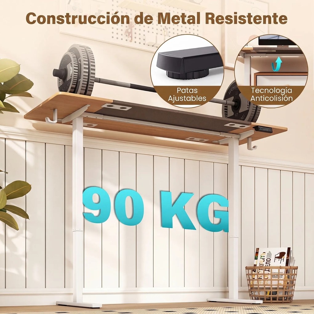 Secretária Elevatória Elétrica, 160 x 60 x 72-118 cm, 3 Alturas Memorizáveis, Natural