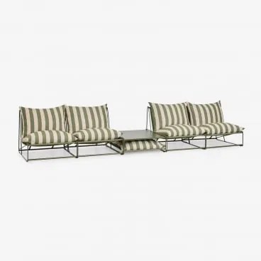 Conjunto De Jardim Com 2 Sofás Modulares De 2 Peças E Mesa Auxiliar Conversível Amaro Tapioca Beige - Verde Azeitona Profundo - Sklum