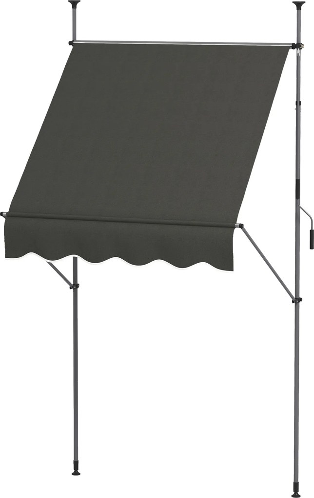 Toldo retrátil manual autoportante, 1,5 m (L) x 1,2 m (P) x 2,1–3 m (A), inclinação ajustável, metal, alumínio e poliéster cinzento escuro