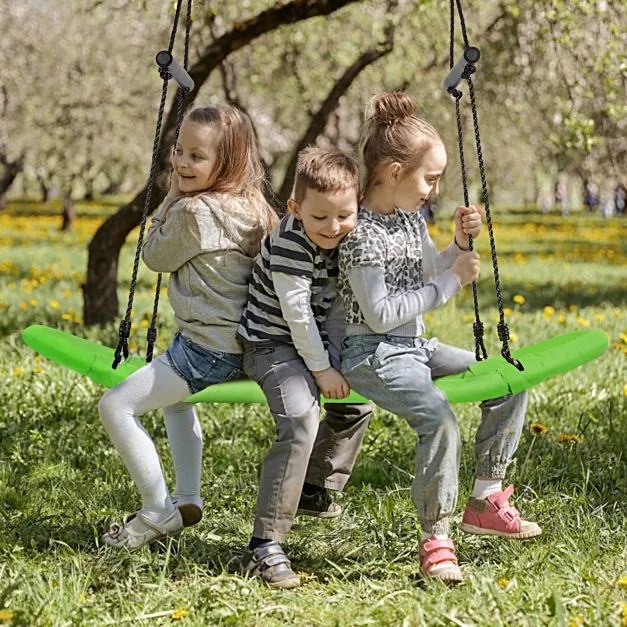 Baloiço de árvore com ângulos suaves, altura ajustável e estrutura metálica para adultos e crianças Verde