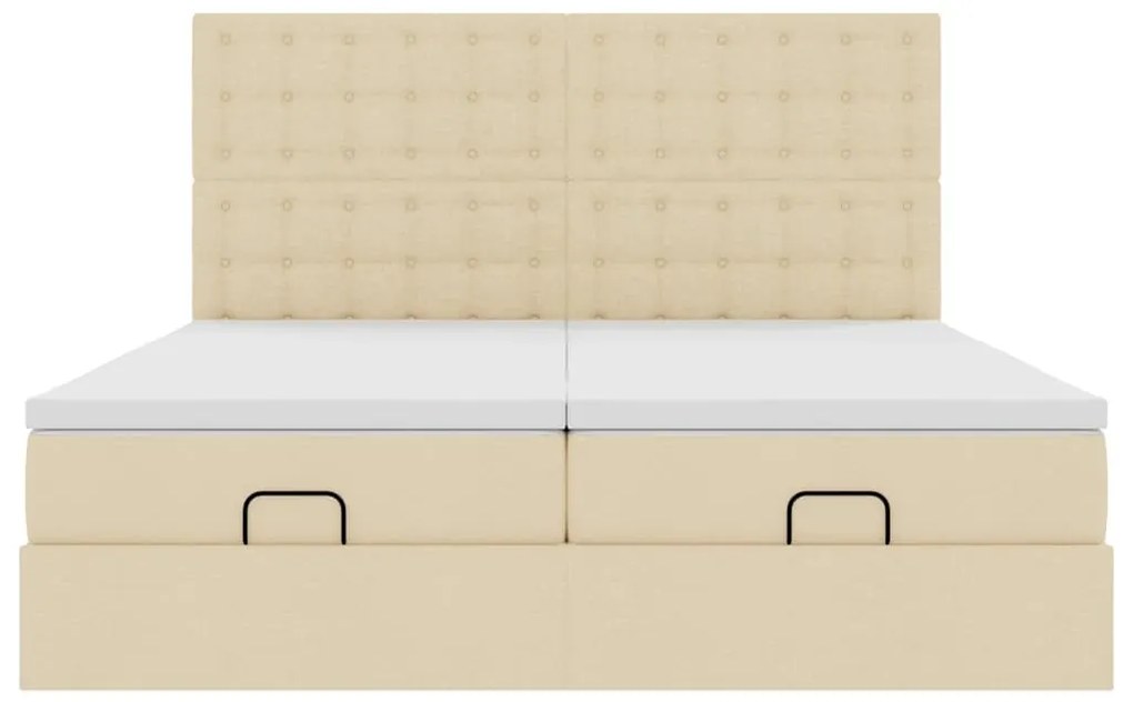 Estrutura de cama otomana com colchões tecido creme 200x200cm
