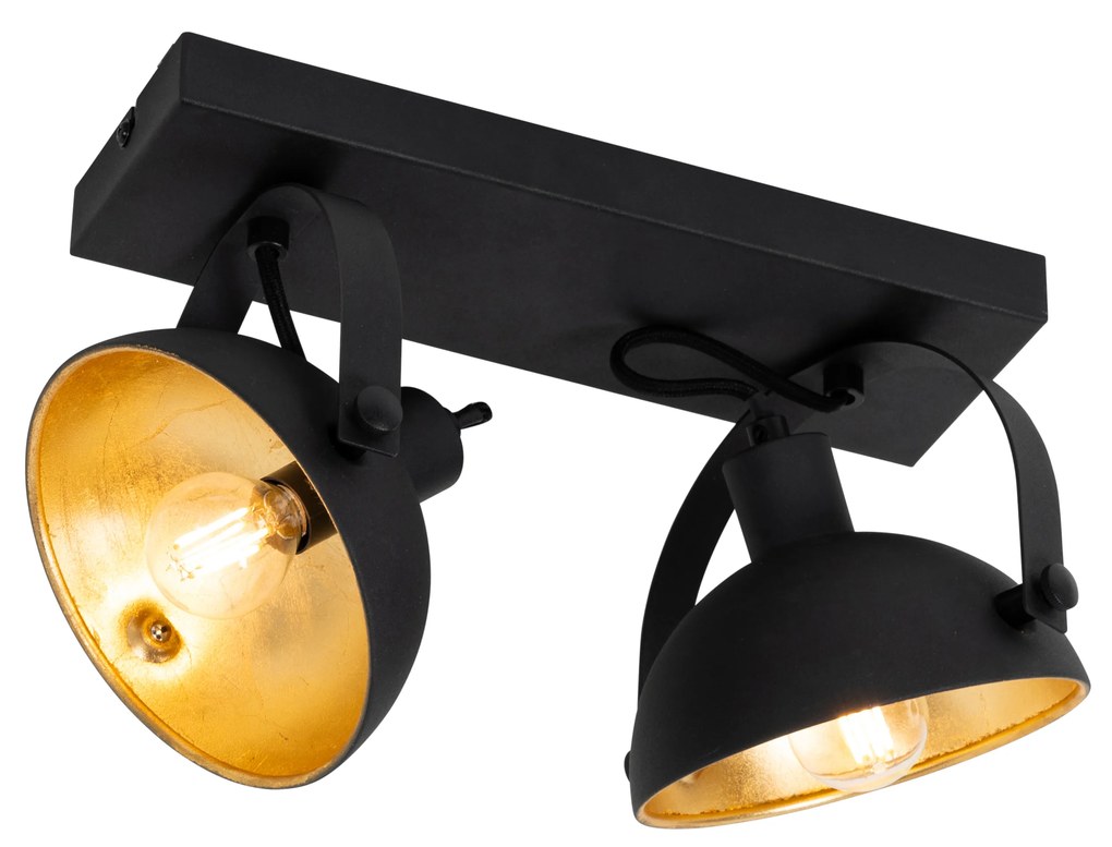 Luminária de teto industrial preta com dourado 2 luzes ajustáveis - Magnax