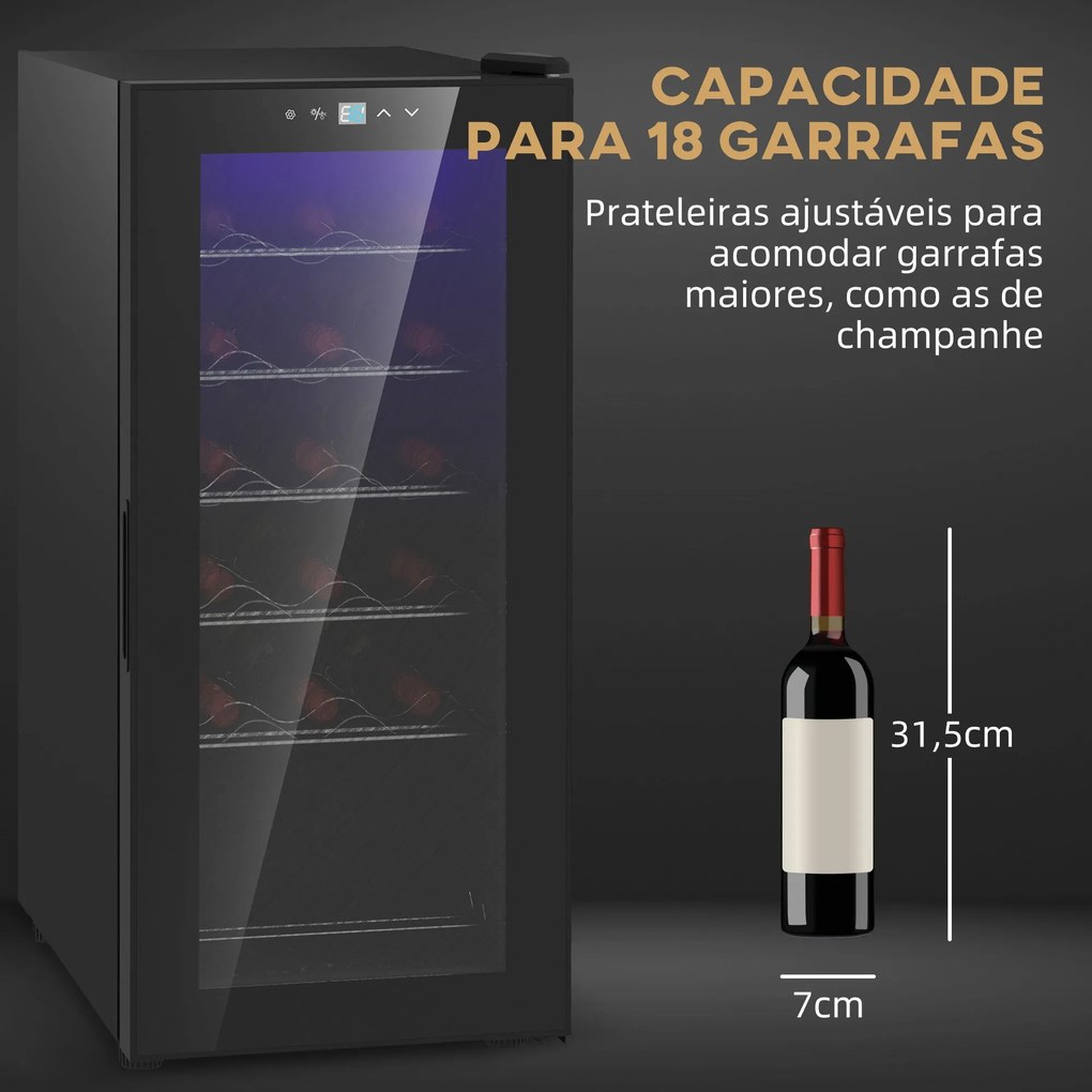 HOMCOM Cave de Vinho 18 Garrafas Cave de Vinho com Luz LED Ecrã Tátil