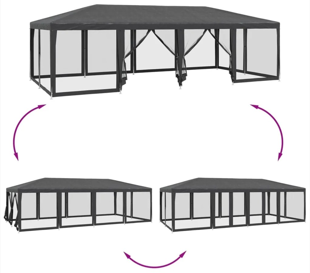 Tenda p/ festas 12 paredes laterais malha 8x4 m PEAD antracite