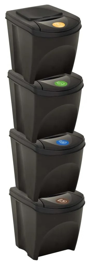 316185 vidaXL Caixotes do lixo empilháveis 4 pcs 100 L antracite