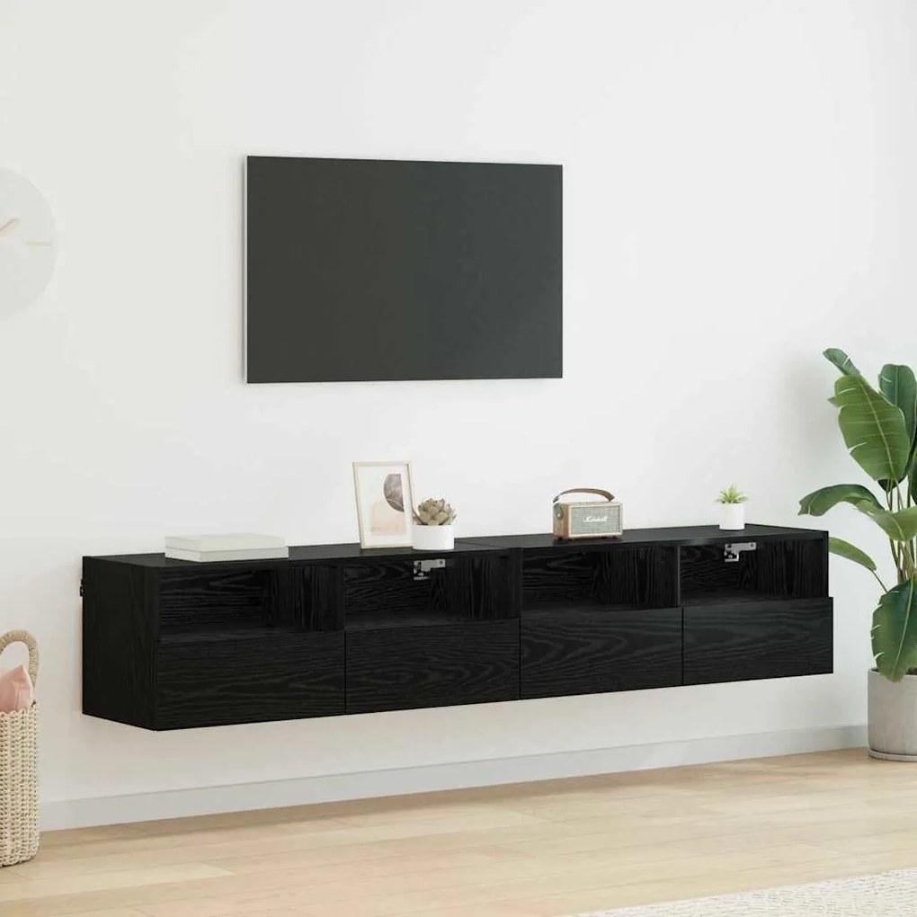 vidaXL Gabinetes de TV na Parede 2 pcs Carvalho Preto 80 x 30 x 30 cm