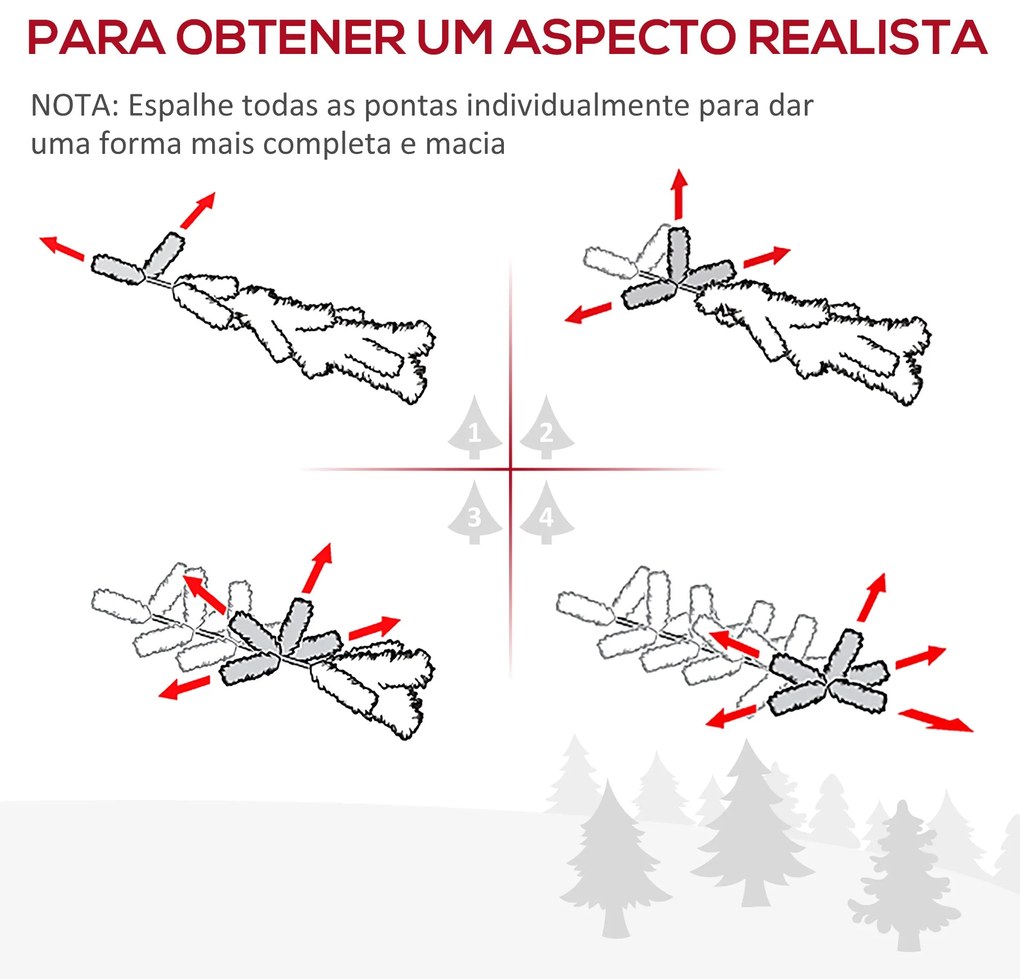 HOMCOM Árvore Artificial de Natal com Base Dobrável 696 Galhos PE Trid