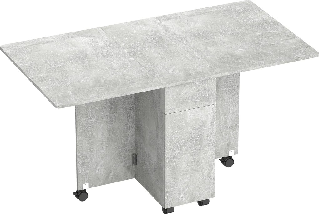 HOMCOM Mesa de Jantar Dobrável com Rodas 2 Gavetas 2 Portas e Armário em Madeira 140x76x74 cm Cinza Cimento | Aosom Portugal