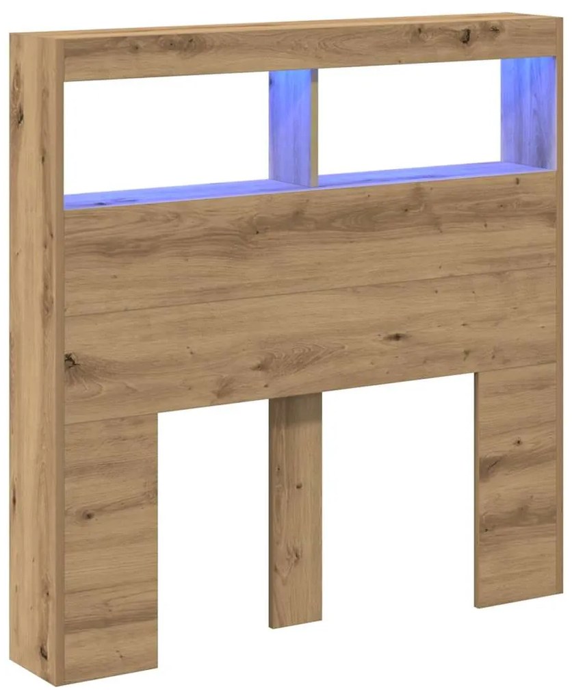 Armário cabeceira c/ luzes LED 100x17x102 cm carvalho artisiano