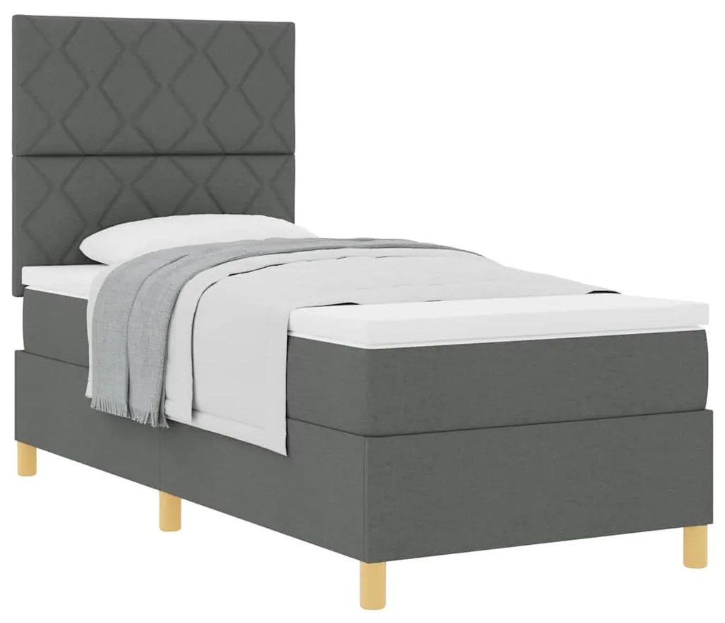 Cama Box Spring com Colchão Cinza Escuro 90x200 cm em Tecido