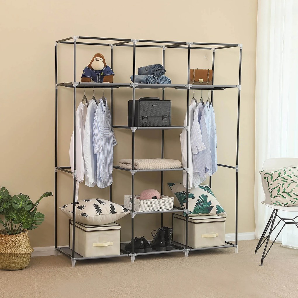 Guarda Roupa grande em tecido 150 x 175 x 45 cm Cinzento