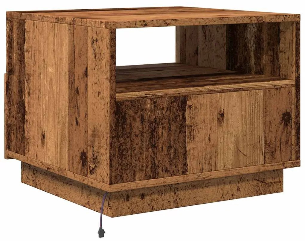 Mesa de centro com luzes LED 50x49x40 cm madeira velha