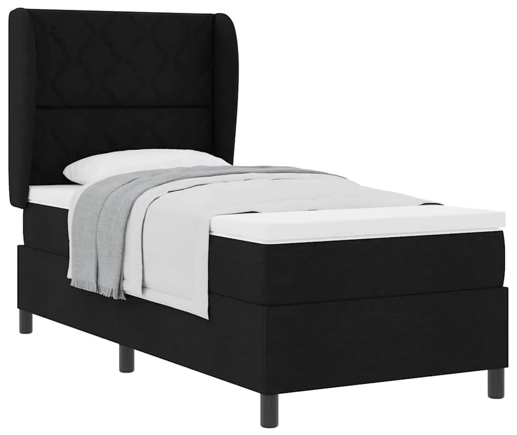 Cama com Estrado e Colchão Preto 90x190 cm - Tecido