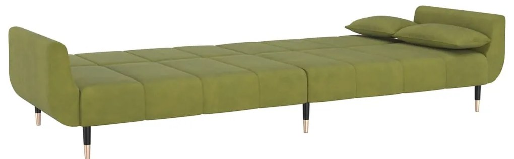 Sofá-cama 2 lugares com duas almofadas veludo verde-claro