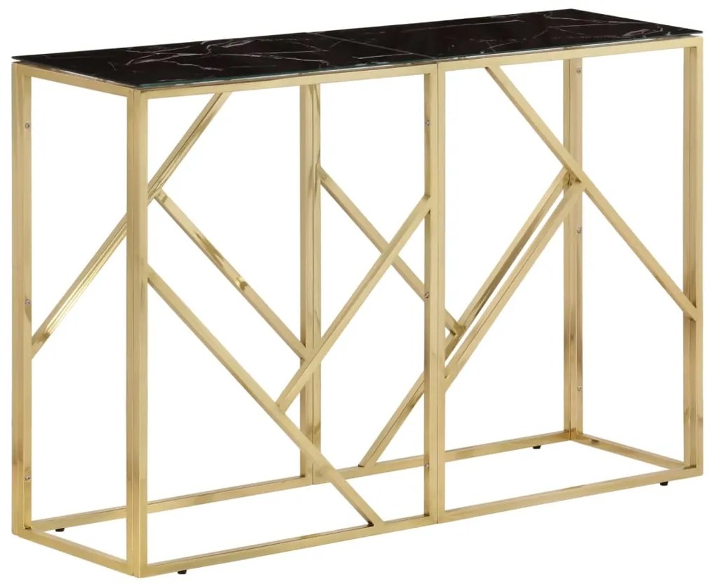 vidaXL Mesa consola aço inoxidável e vidro temperado dourado