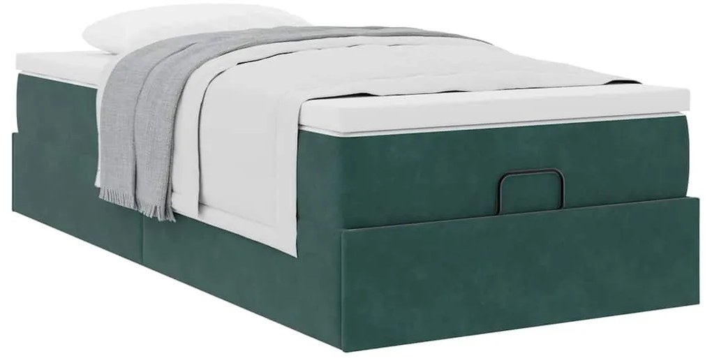Estrutura de cama otomana colchão 90x200 cm veludo verde escuro
