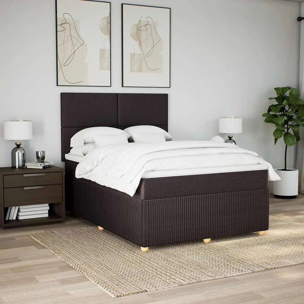 Cama com molas/colchão 160x200 cm tecido castanho-escuro